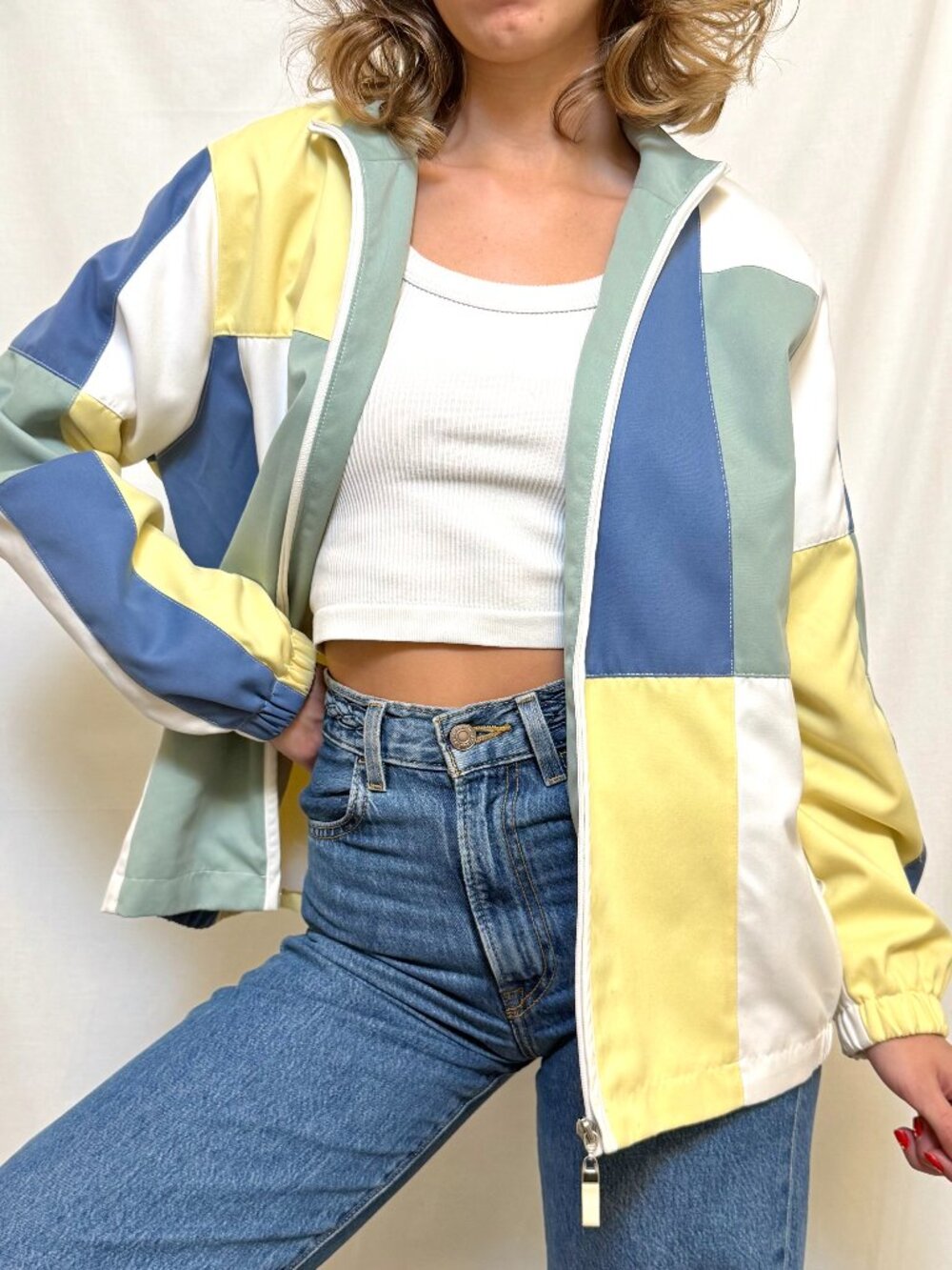 Vintage color block bomber jacket